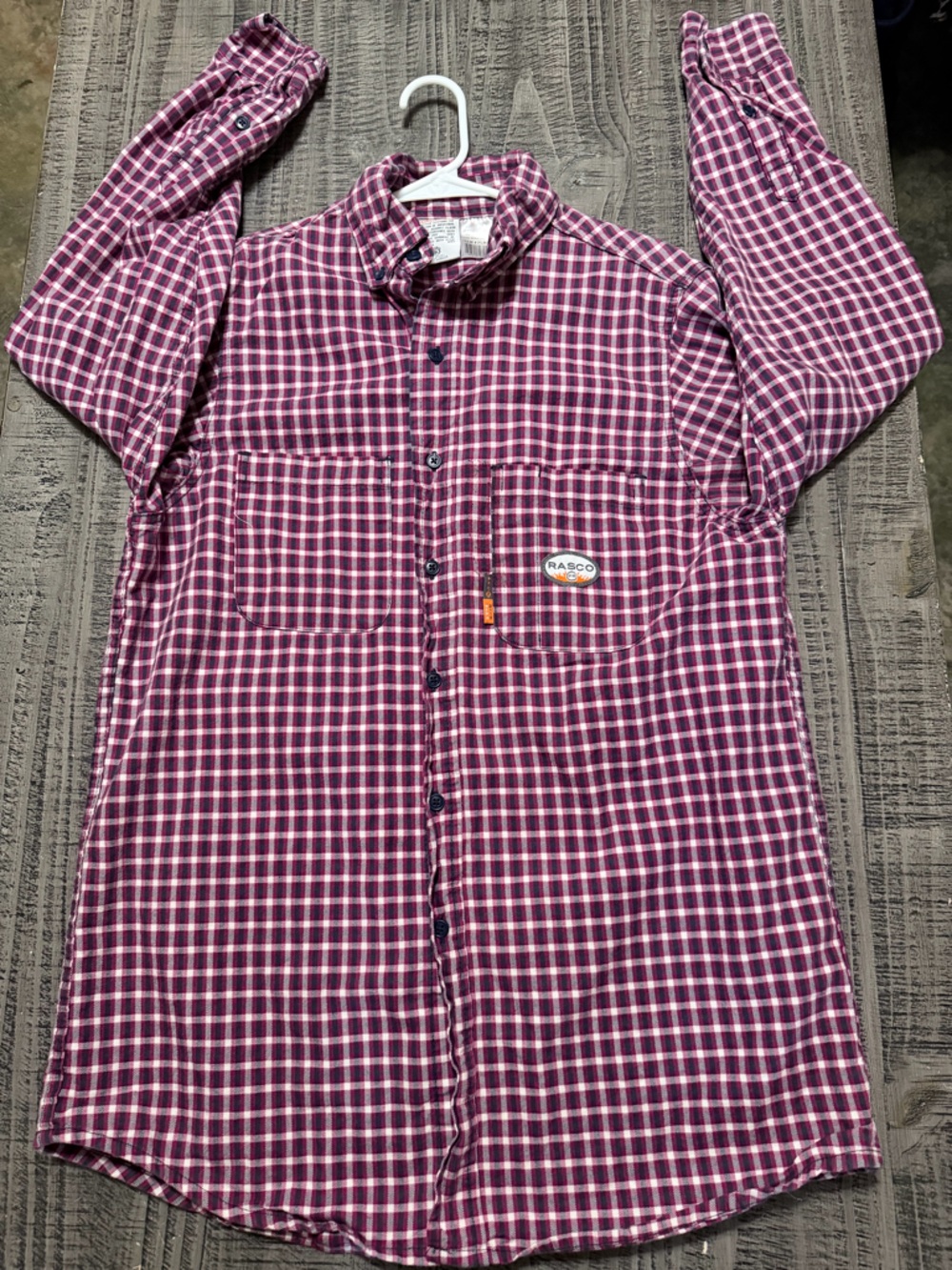 Rasco FR Navy Red White Plaid Long-Sleeve Button-Down Shirt